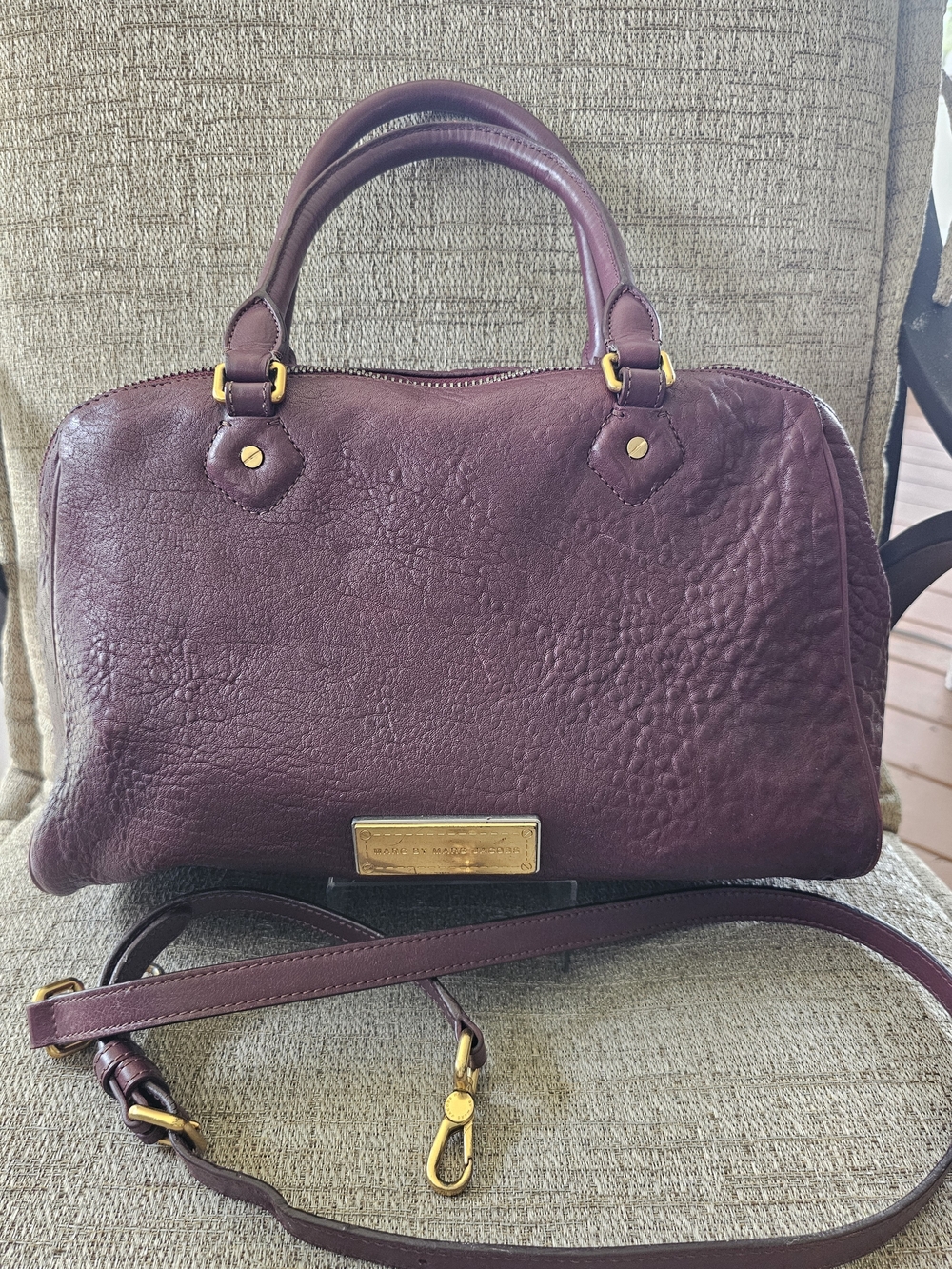 Marc by Marc Jacobs Washed Up Lauren Plum Leather Satchel Gold Hardware